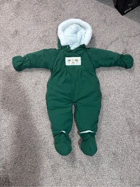 BRIGHT FUTURE Vintage Green Baby One-Piece Snowsuit with Hood